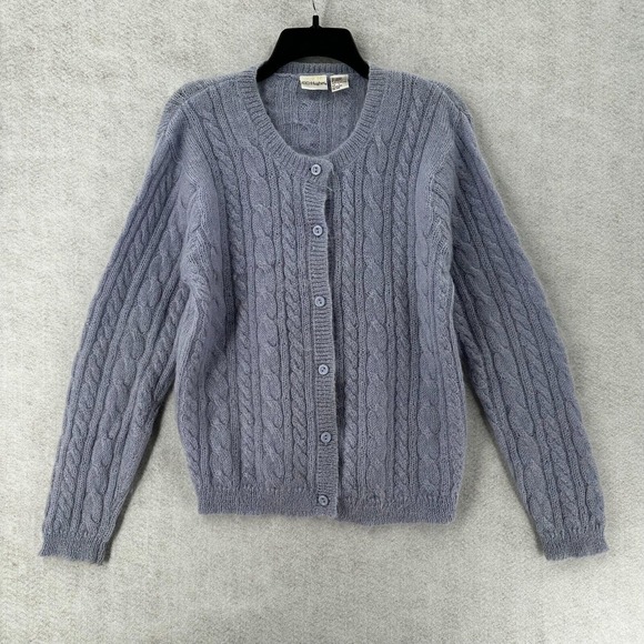 CC HUGHES Cardigan Sweater Womens LARGE Lavender Mohair Cable Knit‎ Granny Soft - Picture 1 of 14